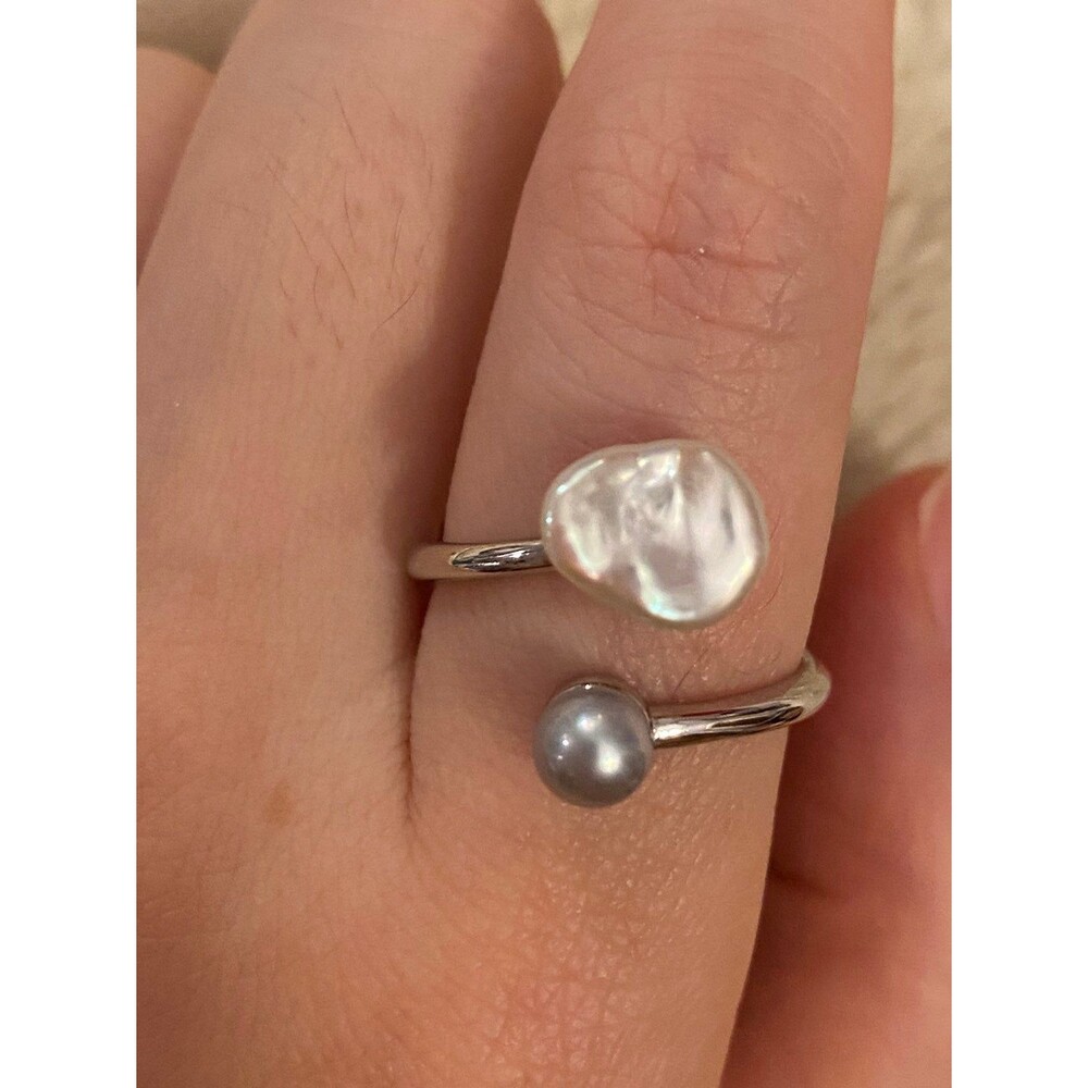 solid sterling silver double pearl ring - Picture 2 of 4